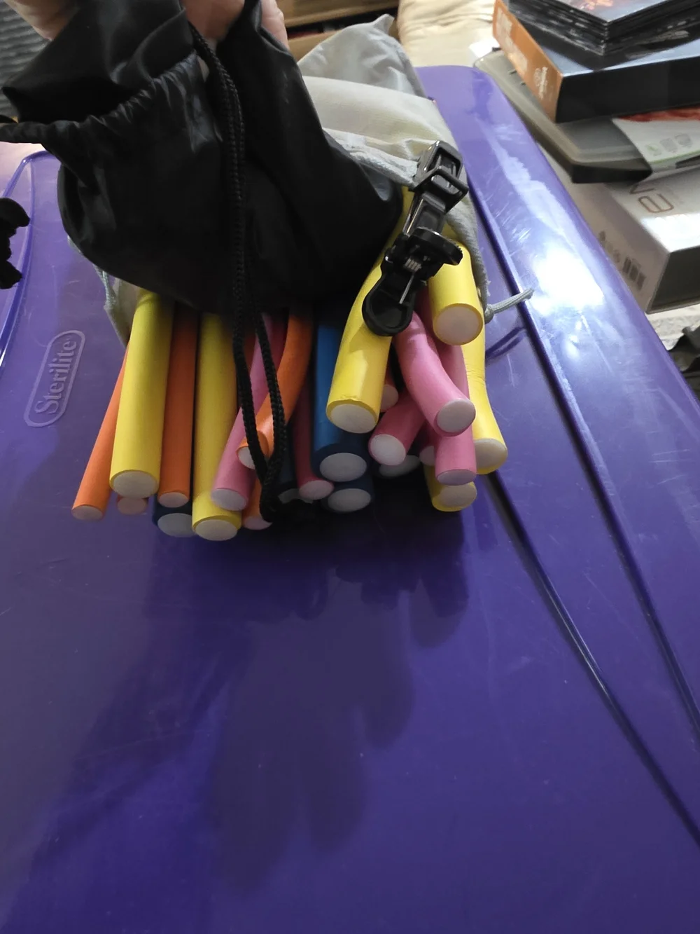 Universal Black Hair Dryer Bonnet with Colorful Heat Rods.